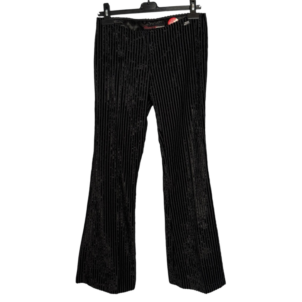 NWOT VTG Luxury Miss Sixty Pants 28 Black Velvet Stripe Flare Leg Low Rise Y2K